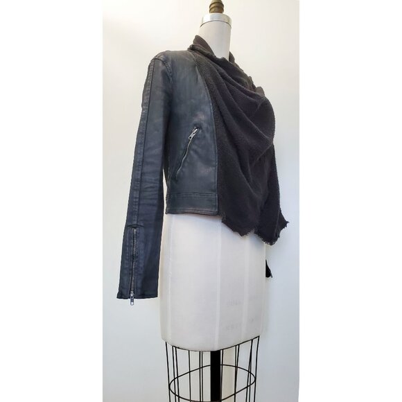 FREE PEOPLE Womens Front Drape Waxed Stretch Denim Waterfall Moto Jacket 2 - Picture 4 of 11